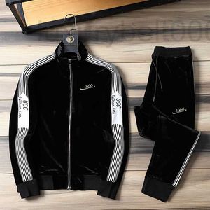 メンズトラックスーツデザイナーゴールデンベルベットカジュアルスポーツファッションツーピース大規模トレンドZV46