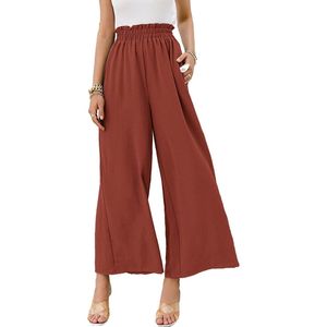 Damen-Leinenhose, lockere hohe Taille, weites Bein, lange Palazzo-Hose, lässige Lounge-Hose, fließende Hose mit Taschen, Übergröße S-3XL