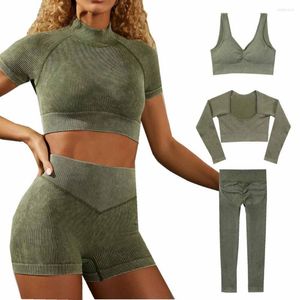 Conjunto ativo de ioga sem costura Conjunto de roupas esportivas femininas Cleme de ginástica Roupas de treino para feminino de sutiã Top alta da cintura