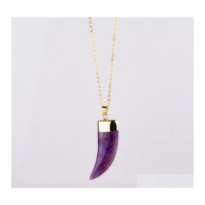 Pendant Necklaces Vintage Quartz Crystal Necklace For Women Gold Chain Natural Stone Amethyst Pendants Jewelry Drop Delivery Dhbau