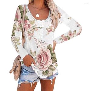 Magliette da donna Magliette da donna Maniche lunghe in cotone Top Moda floreale Y2k Camicia da donna Abbigliamento 5XL Autunno Bottoni Tees Hawaiano