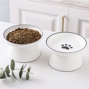 Dog Bowls Feeders Cute Pet Bowl Cartoon Feeder Highfoot Single Mouth Skidproof Ceramic Cat Food s Drinking Feeding Container 230307