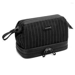 Cosmetic Bags Men Striped Bag Business Makeup Travel Make Up Zipper Organizer Storage Pouch Toiletry Wash Bath Kit Double-deck