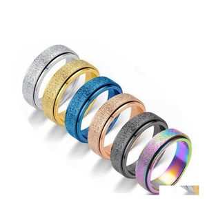 Band Rings Women Steel Ring Men Girl Boy Anxiety Relief 6Mm Fidget Sier Gold Blue Stainless Jewelry Perfect Weddings Parties Celebra Dhfrg