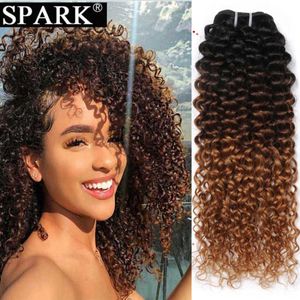 Wig Caps Spark 134 Bundles Afro Kinky Curly Human Hair Extensions Ombre Brazilian 100 Human Hair Weave Bundles Blonde Brown Black Remy J230306
