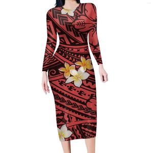 Casual Dresses Hycool Fashion Minimalist Red T Shirt Dress Samoan Tribal Tattoos Print Women Fall Long Sleeve BodyCon