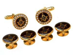 روابط الكفة Crystal Freemason Tuxedo Links Twlar Studs Set 6pcs Masonic Mason Men Men Sjewelry Drop Shopping 230307