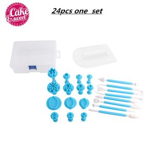 Cake Tools 24pcs/Set 8 Patterns Flower Decoration Pen 14 Fondant Plunger Cutter Decorating Modelling Mold