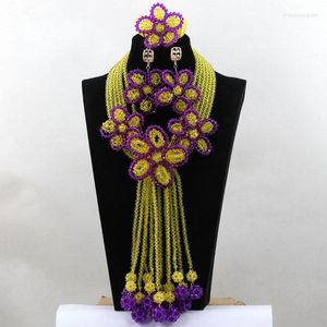 Brincos de colar Conjunto fabuloso amarelo e roxo jóias de jóias de jóias Broche pingentes Declaração de casamento WD150