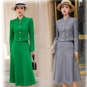 Tvådelklänning Spring 2023 Autumn Formal Ladies Gray Blazer Women Business Suits With Set Work Wear Office Uniform stor kjoljacka 230307