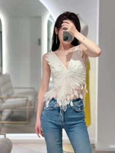 Women's luxury design spaghetti strap star same style swan feather shape hollow out sexy short asymmetric vest tanks camis SML