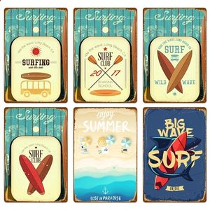 Summer Beach Tin Sign Metal Plaque Surf Scenery Paintings Classic Shabby Art Posters Indoor Wall Decor Pub Bar Cafe Pin Up Signs custom signs outdoor metal 30X20cm w01