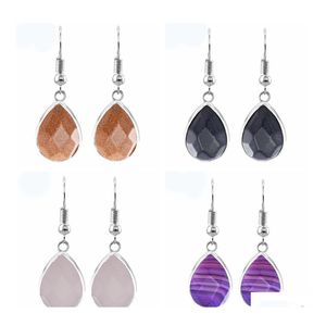 Dangle Chandelier Women Teardrop Gemstone Earrings Natural Faceted Waterdrop Stone Drop Dangling Healing Chakra Quartz Crystal Spi Dhiyi