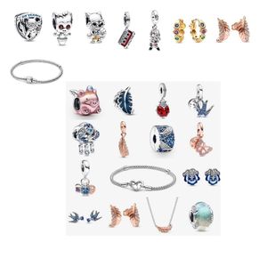 2023 NOWOŚĆ 925 STERLING SREBRNY PŁACIWE KRZESZNE Pióro urok Infinity Stones Hoop Kolczyki Taśma Dangle Charms Fit Pandora Style Style Bransoletka DIY dla kobiet