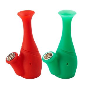 Colorful Silicone Bubbler Waterpipe Pipes Dry Herb Tobacco Filter Metal Porous Bowl Innovative Flower Vase Style Bong Hookah Smoking Cigarette Hand Holder DHL