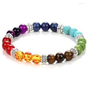 Strand Charm 7 Chakra Lion Bracelet Men Black Lava Healing Balance Beads Reiki Buddha Prayer Natural Stone Women Drop