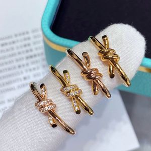 18K gold Plated knot ring classic designer ring women zircon rope knot wedding gift factory wholesale With dust bag