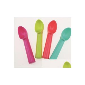 Spoons 100Pcs 17.5X3Cm Sweet Color Ice Cream Scoop Plastic Melon Baller Thicken Cylindrical Handle Dessert Spoon Kitchen Tool Drop D Dhgms