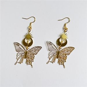 Dangle Earrings Gold Sun And Moon Cutout Rose Pattern Butterfly Boho Jewelry Fashion Gifts For Women