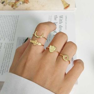 Band Rings S925 Silver 18K Gold Generous Open Ring 4pcs/Set Girls Party Initial Baby Moon Star Shield Simple Design Rings For Women Finger AA230306