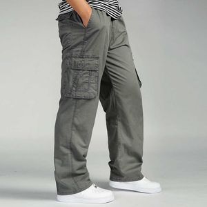 メンズパンツバギーカーゴパンツメンとビッグサイズのマルチポケット男性ズボンエラスティックウエストコットンキャンバス布屋外2022 6XL Z0306