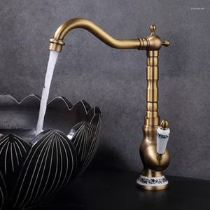 Rubinetti per lavandino del bagno Retro europeo Tutto in rame e rubinetto per lavabo con acqua fredda Cucina da tavolo