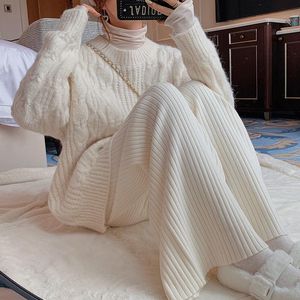 Women's Pants & Capris Stripe Knitted Wide Leg Thickened Autumn And Winter High Waist Slim Vertical Casual Long Trousers Sweaterpants