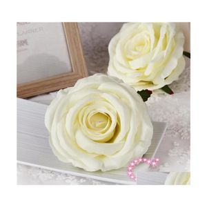 Fiori nuziali 9Cm Capolini di rose artificiali Seta Decorativa Decorazione per feste Bouquet da parete Rose bianche Drop Delivery Events Suppl Dh6N3