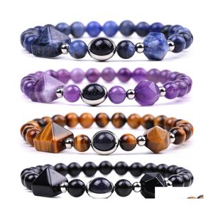 Fili di perline Bracciali di perline da uomo Corrispondenti Perline di piramide di orgone Per le donne Gioielli in pietra Reiki Energia positiva Pietra preziosa Metafisica Dh7Y6