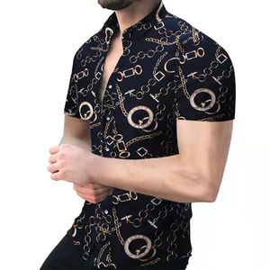 남성용 캐주얼 셔츠 여름 남성 패션 의류 트렌드 대형 버튼 업 일본어 짧은 슬리브 인쇄 상단 230306