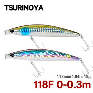 Köder Köder Tsurinoya 118mm 19G 030 cm flacher Bereich schwimmender Fischerei Köder DW95 118f Minnow Sea Künstliche Hard 230307