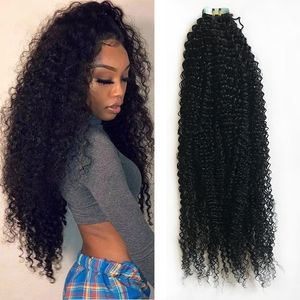 Afro Kinky Curly Tape In Mongolian Human Hair Extensions 40pcs Per Bundle 100 grams Remy Hair Skin Wefts