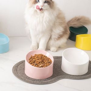 Dog Bowls Feeders Small Dogs Water with Stand Pet Cat Candy Color Ceramics Food Dish Puppy Kitten Drinking Eating Feeding 230307