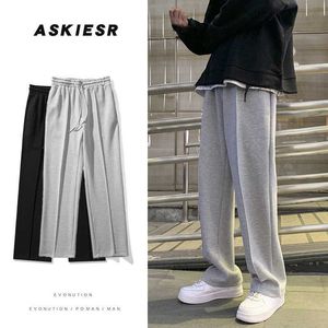 Herrbyxor svart grå färg rak harem byxor koreansk man lösa ankellängd vinter streetwear kvinna vår casual byxor z0306