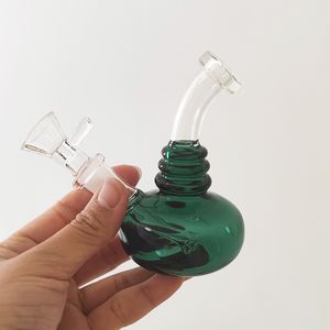 Glass Bongs Water Pipes 4.1inch Lake Green Thick Bent Neck Glass Bongs Colorful Smoking Pipe Recycler Oil Dab Rig percolator 14mm clear Bowl Joint for Smokers