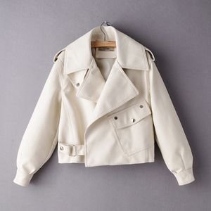 Damenjacken Mode lässig Frauen PU-Lederjacken Frühling elegante weiße Damenmäntel Streatwear Puffärmel weibliche Jacke Mädchenmantel 230306