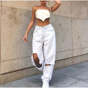 Women's Plus Size Pant Vintage Y2k Low Rise Loose Wide Leg Trousers Harajuku White Ripped Hole Baggy Denim Boyfriend Straight Jeans 230306