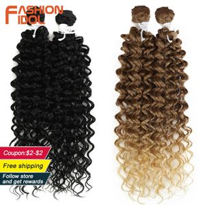 Synthetic Wigs Fashion Idol Afro Kinky Curly Synthetic Hair Heat Resistant Deep Wave Bundles Brown 2pcs/lot 26inch Weave 230227