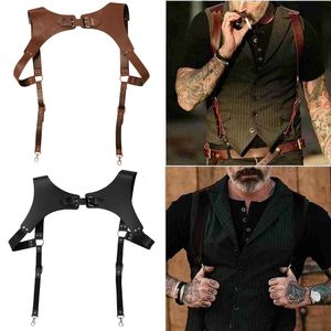 Suspenders Men's Fashion HBack PU Leather Suspender Adjustable clipon Punk Chest Shoulder Belt Strap Suspensorio Apparel Accessories 230307