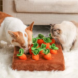 Dog Toys Chews DualPet Cat Carrot Plush Vegetable Chew Sniff Pets Hide Food To Improve Eating Habits Puzzle Accessories 230307