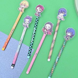 Gel Pens 6Pcsset Anime Demon Slayer Kimetsu No Yaiba Creative 05mm Blue Ink Gel Pen Stationery kids gift Tomioka Giyuu Kochou Shinobu J230306