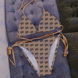 Bikini mit durchgehendem Buchstaben-Logo, Khaki, Damen-Badeanzug, modische Neckholder-Bademode, zweiteiliges Set