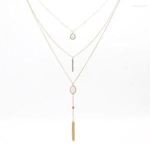 Pendant Necklaces 2023 Crystal Bar Multilayer Oval White Stone Gold Water Drop Tassels Long & Pendants