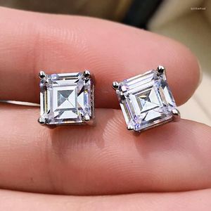 Studörhängen Classic 7mm Square Lab Moissanite Diamond Pure 925 Sterling Silver Fine Jewelry Wedding Presents