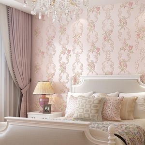 Bakgrundsbilder 2023 Ankomst Pink Blue Flowers Bakgrund Randkurva 3D Romantisk Sweet Flower Girl Bedroom Wall Papers QZ033