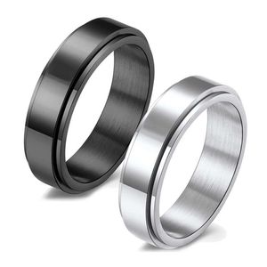 Anéis de banda de moda 6 mm anel de ansiedade de aço inoxidável para mulheres, homens, anel de inquietação, anel de alívio de estresse, tendência, aliança de casamento, joias, presente AA230306