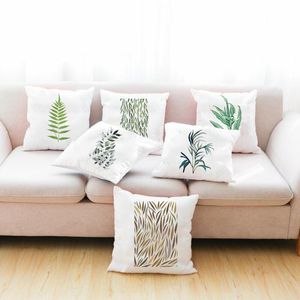 Pillow Green Leaf Plant Printed Fashion Pillowcase Cover For Sofa Livingroom Car Garden Decor Home Decorative White Case /Dec