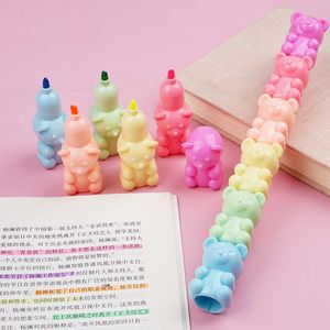 Eluminazione Kawaii 5 Colori Little Bear Fluorescent Marker Pen Set Penne Penne dipinti Mark Carke Stationery School Supplies J230302