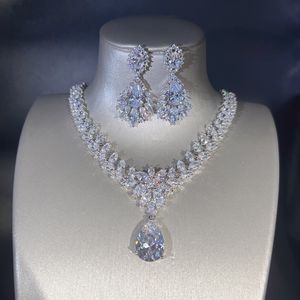 Värdebelt lab diamantsmycken set 925 Sterling Silver bröllop halsband örhängen för kvinnor brudgagemang smycken gåva