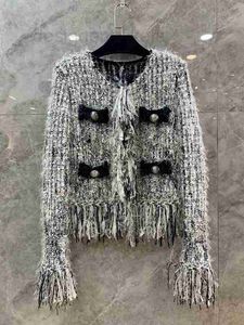 Kvinnorjackor Designer 2023 Ny Brand Spring Jacket Autumn Winter Fashion Tassel Tweed Coat Cardigan High-klass Casual Coat Birthday N1sd